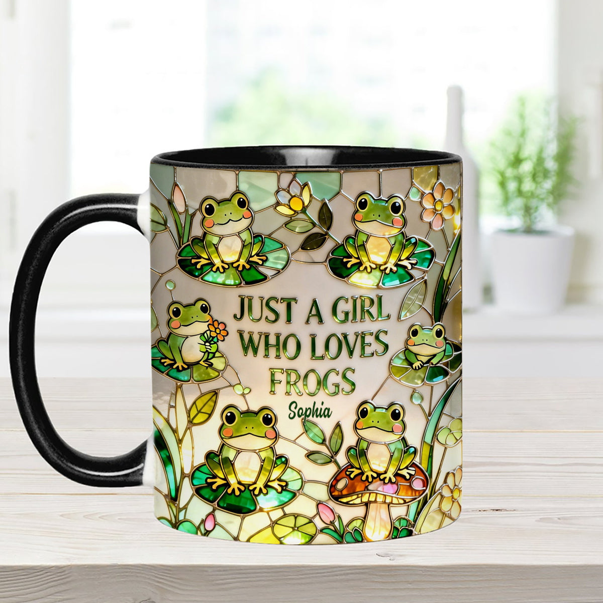 Juste une fille qui aime les grenouilles - Mug personnalisé avec agitateurs en acrylique « Grenouille »