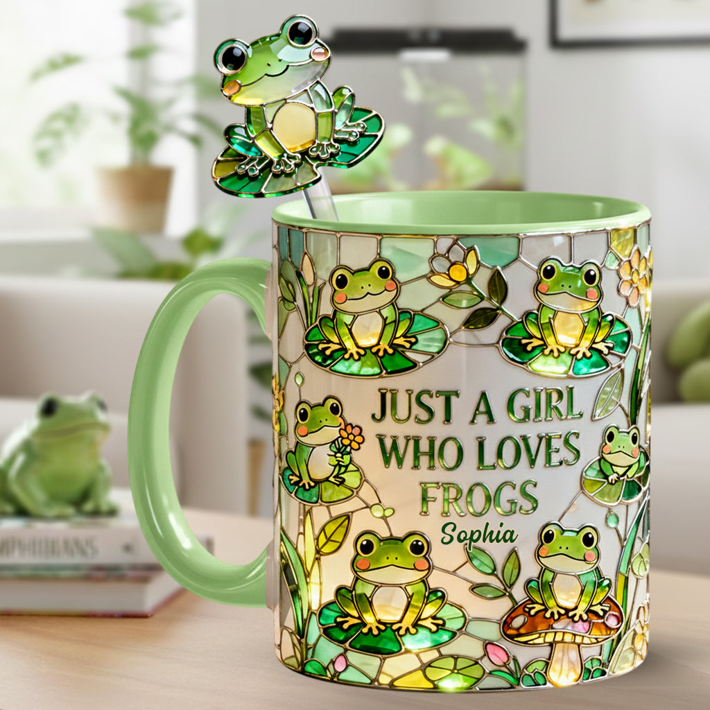 Juste une fille qui aime les grenouilles - Mug personnalisé avec agitateurs en acrylique « Grenouille »