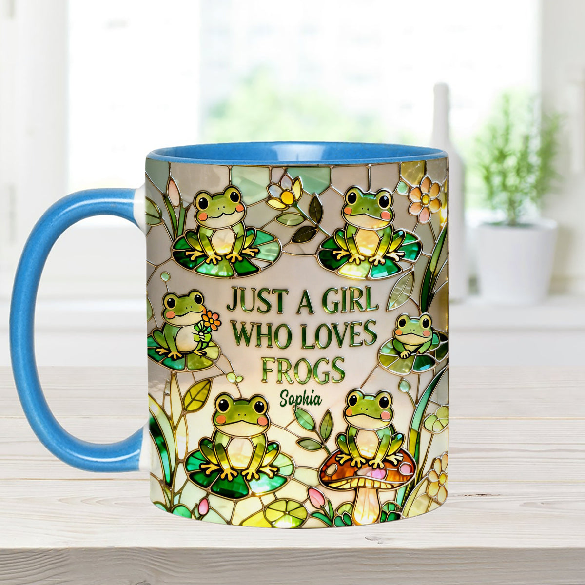 Juste une fille qui aime les grenouilles - Mug personnalisé avec agitateurs en acrylique « Grenouille »