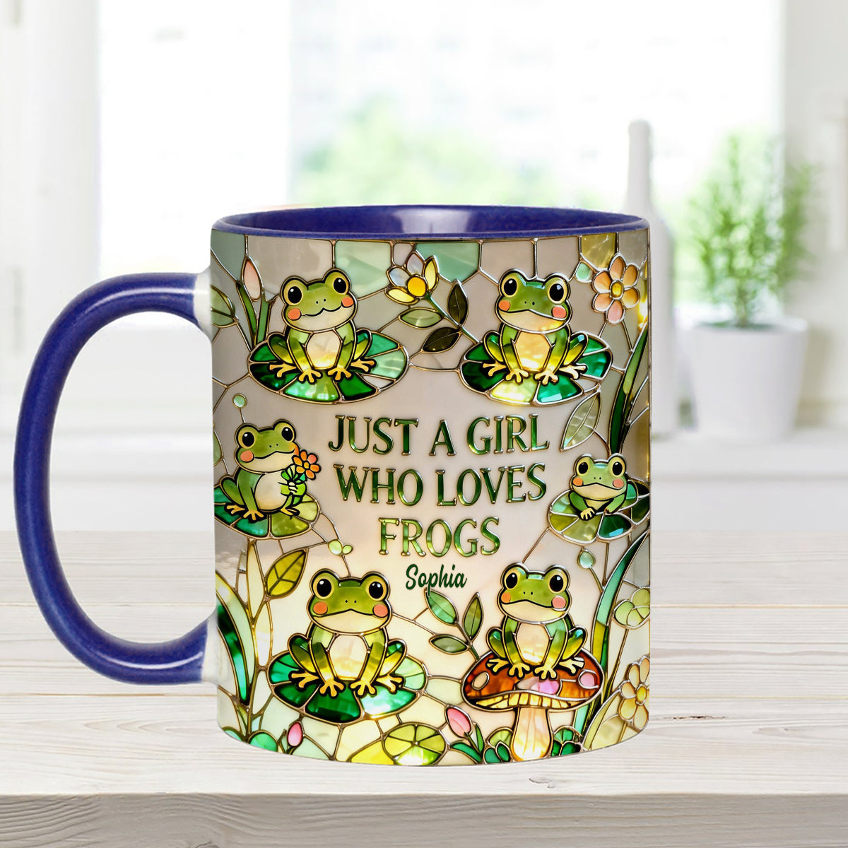 Juste une fille qui aime les grenouilles - Mug personnalisé avec agitateurs en acrylique « Grenouille »