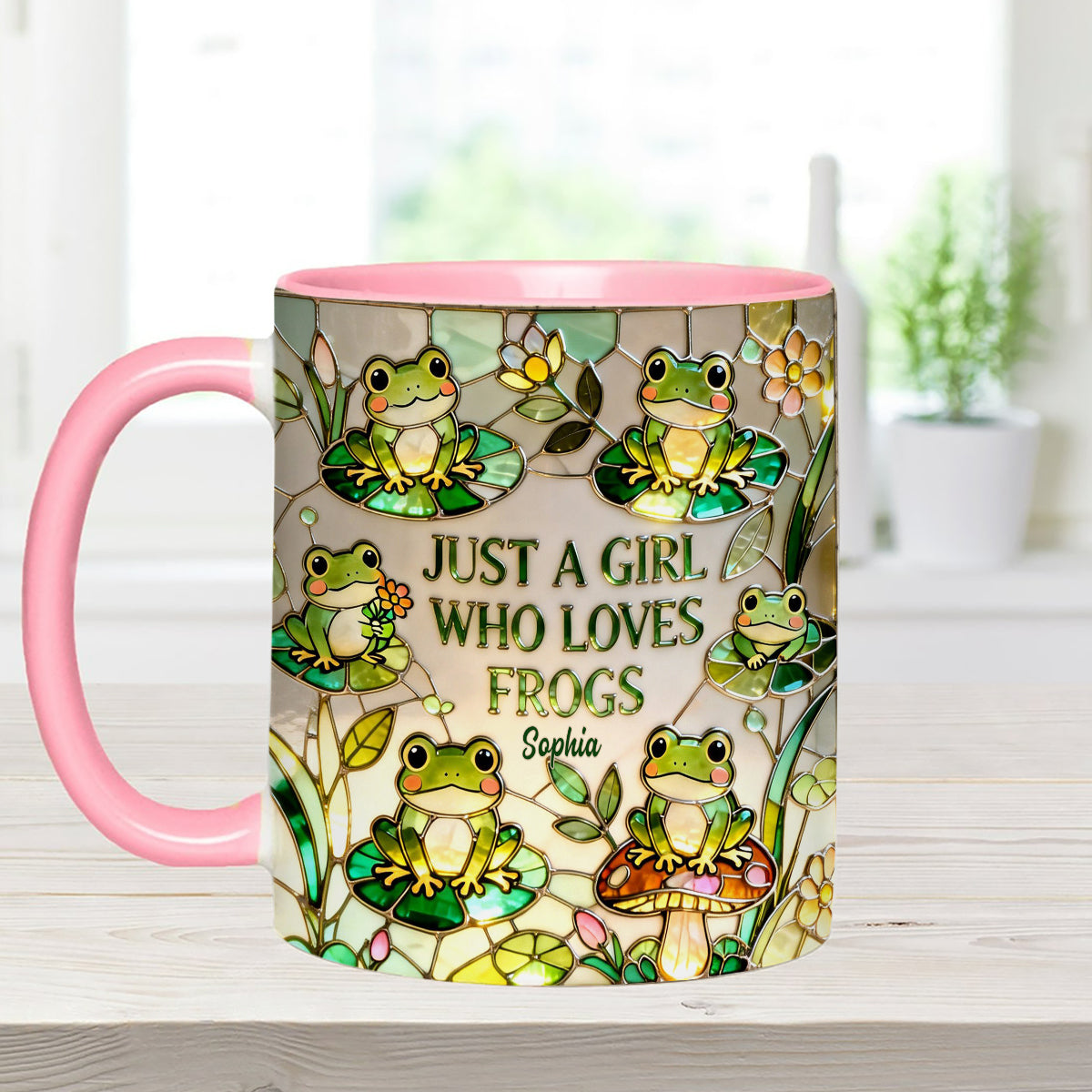 Juste une fille qui aime les grenouilles - Mug personnalisé avec agitateurs en acrylique « Grenouille »