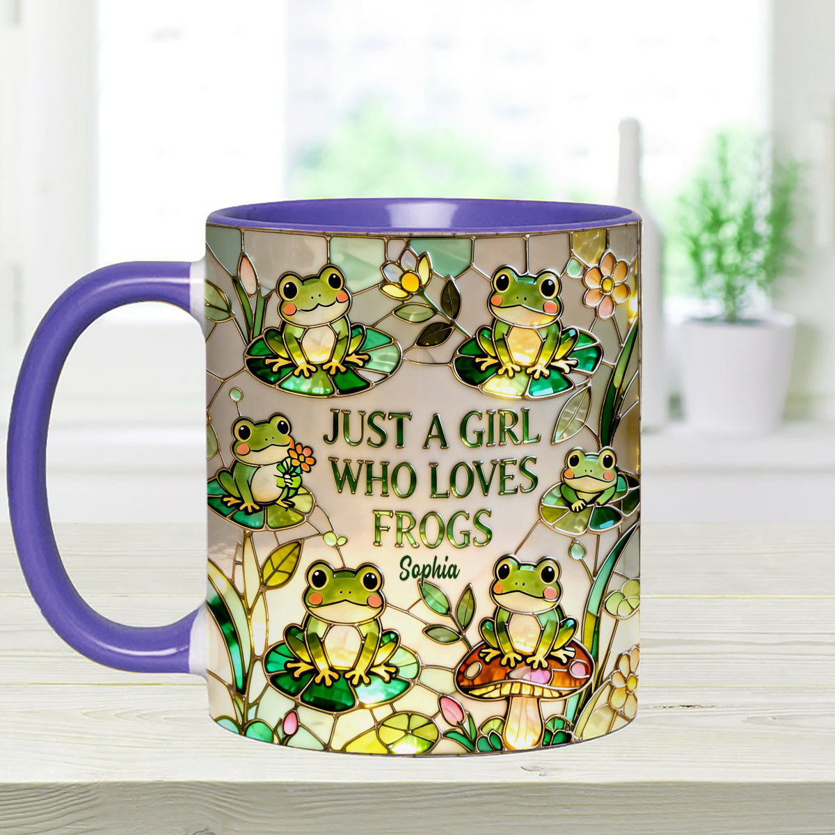 Juste une fille qui aime les grenouilles - Mug personnalisé avec agitateurs en acrylique « Grenouille »