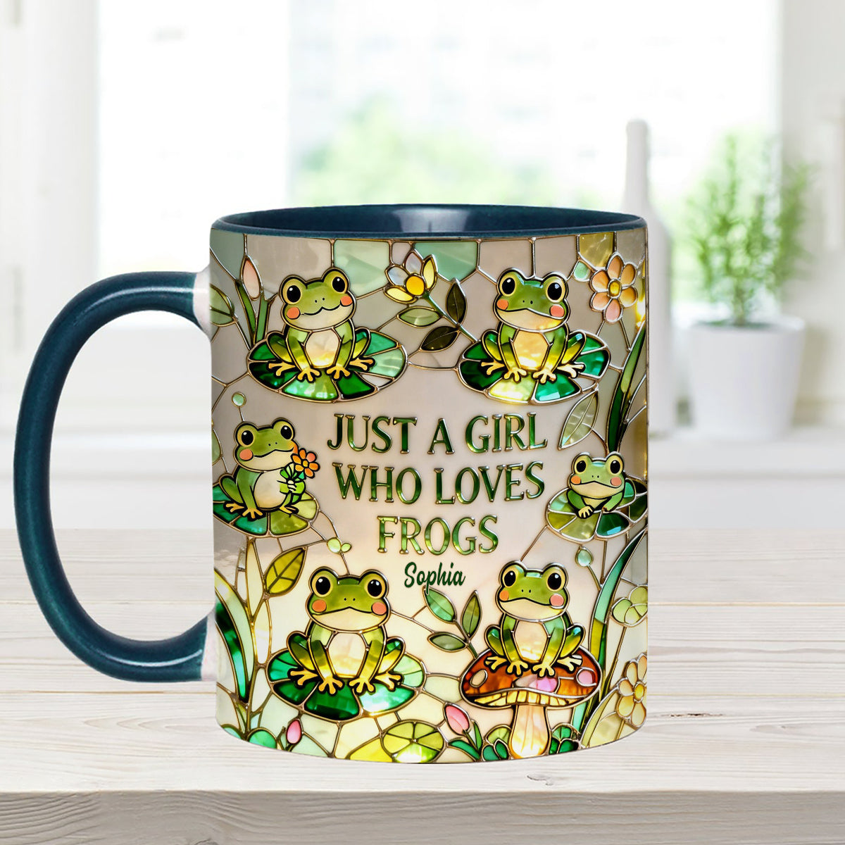 Juste une fille qui aime les grenouilles - Mug personnalisé avec agitateurs en acrylique « Grenouille »