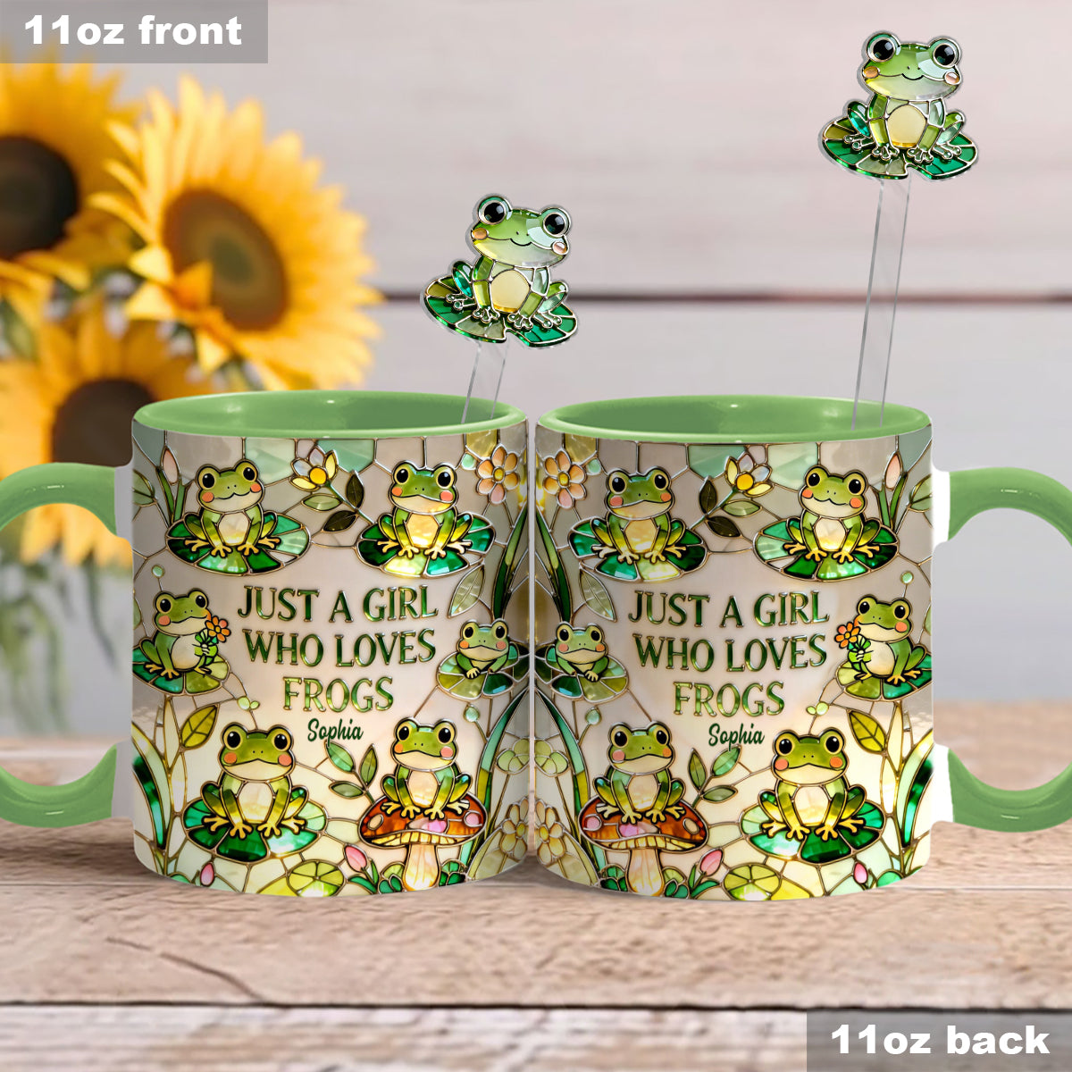 Juste une fille qui aime les grenouilles - Mug personnalisé avec agitateurs en acrylique « Grenouille »