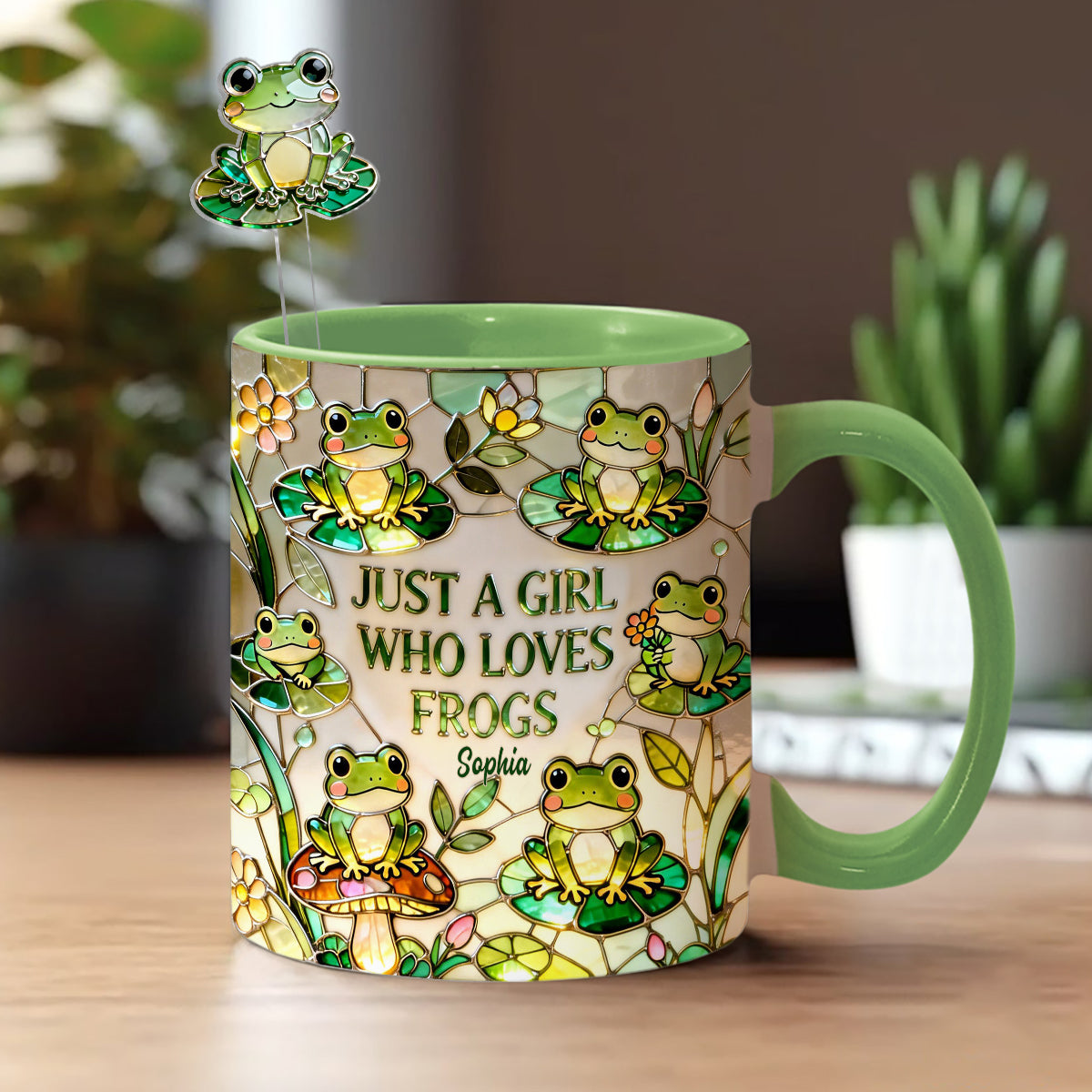 Juste une fille qui aime les grenouilles - Mug personnalisé avec agitateurs en acrylique « Grenouille »