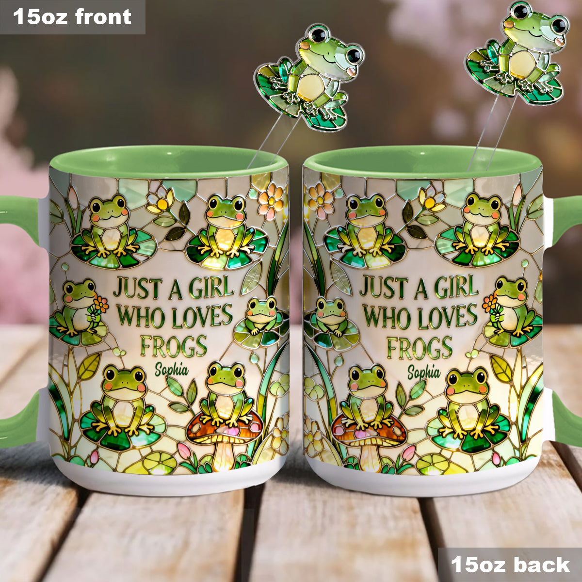 Juste une fille qui aime les grenouilles - Mug personnalisé avec agitateurs en acrylique « Grenouille »