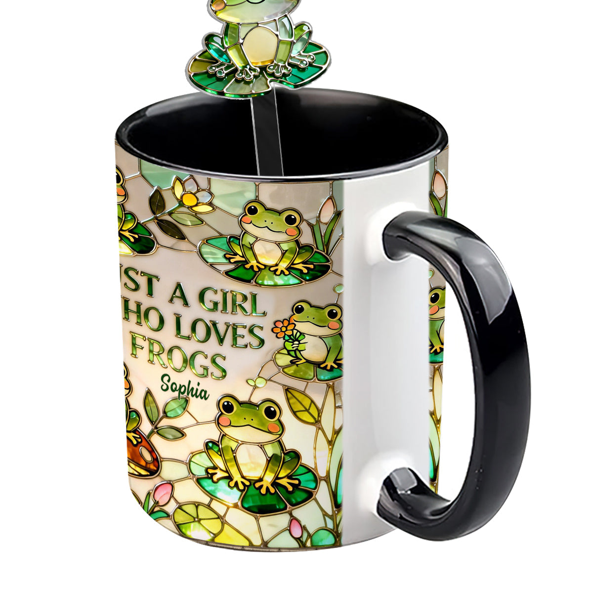 Juste une fille qui aime les grenouilles - Mug personnalisé avec agitateurs en acrylique « Grenouille »