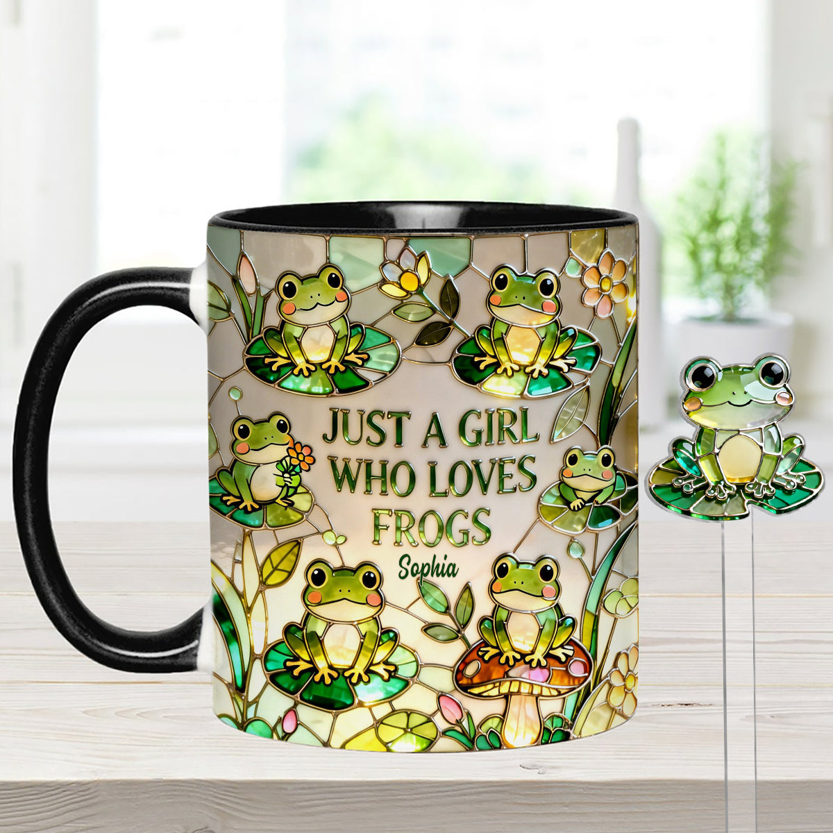 Juste une fille qui aime les grenouilles - Mug personnalisé avec agitateurs en acrylique « Grenouille »