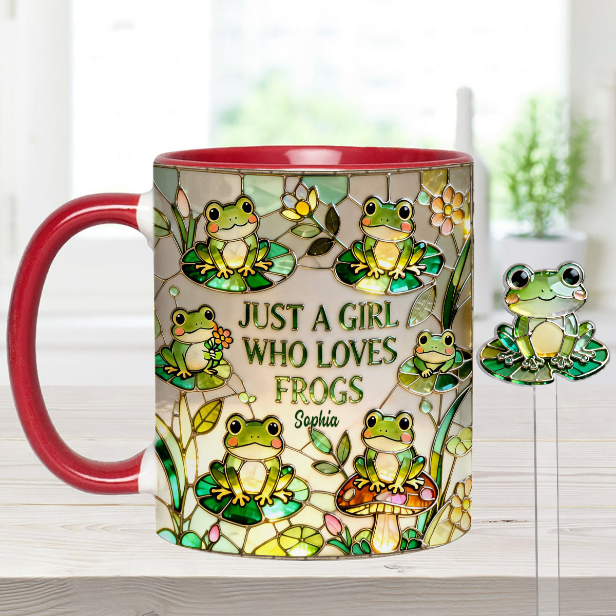 Juste une fille qui aime les grenouilles - Mug personnalisé avec agitateurs en acrylique « Grenouille »