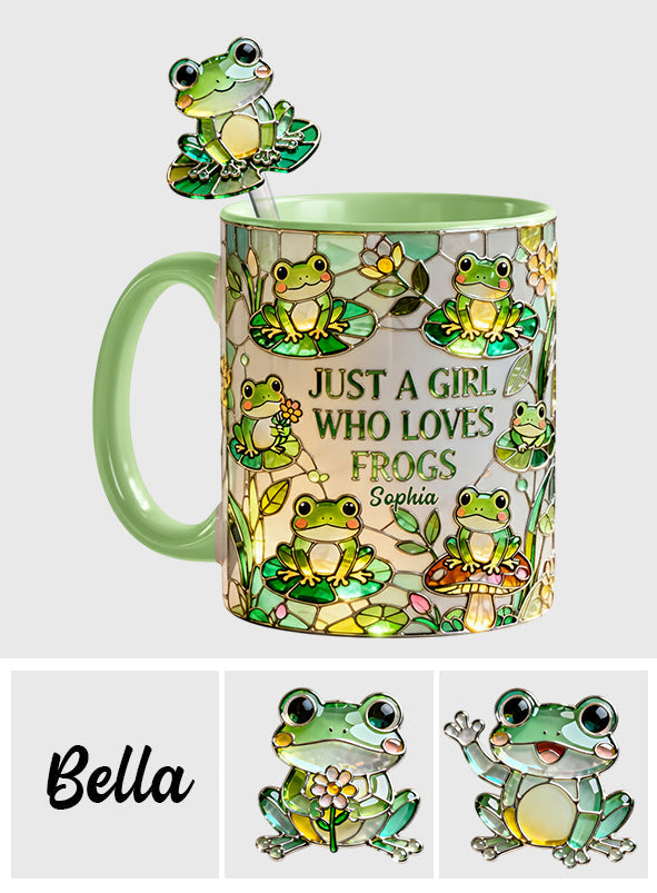 Juste une fille qui aime les grenouilles - Mug personnalisé avec agitateurs en acrylique « Grenouille »