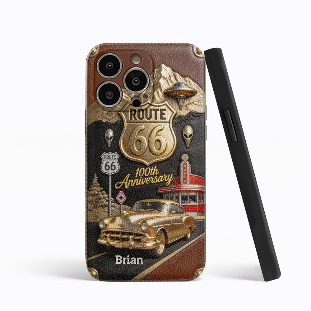 Étui de téléphone en cuir personnalisé pour les passionnés de voitures, à l'occasion du 100e anniversaire de la Route 66