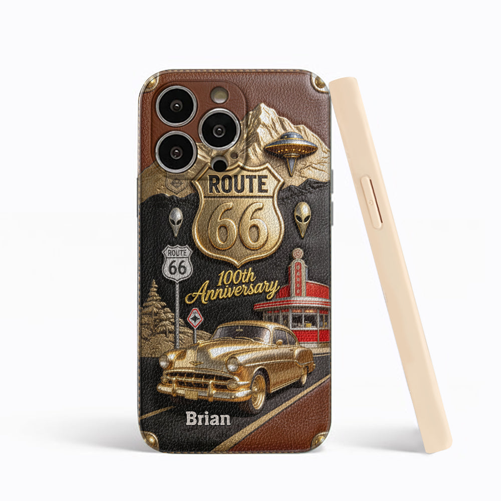 Étui de téléphone en cuir personnalisé pour les passionnés de voitures, à l'occasion du 100e anniversaire de la Route 66