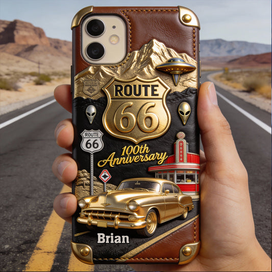 Étui de téléphone en cuir personnalisé pour les passionnés de voitures, à l'occasion du 100e anniversaire de la Route 66