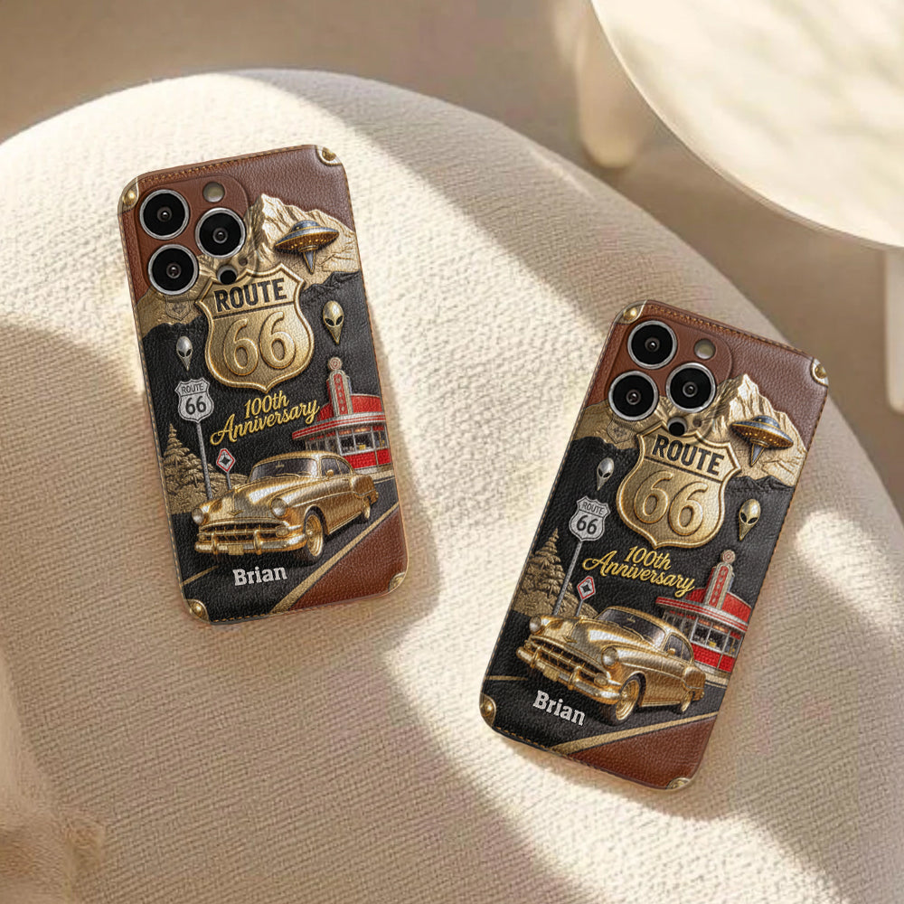 Étui de téléphone en cuir personnalisé pour les passionnés de voitures, à l'occasion du 100e anniversaire de la Route 66
