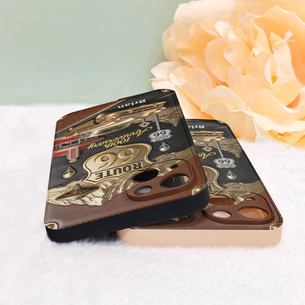 Étui de téléphone en cuir personnalisé pour les passionnés de voitures, à l'occasion du 100e anniversaire de la Route 66