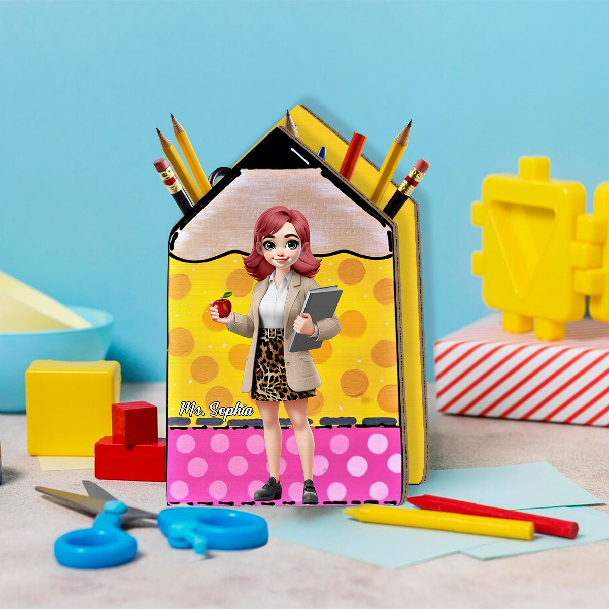 Meilleur professeur du monde - Porte-stylo en bois personnalisé pour professeur