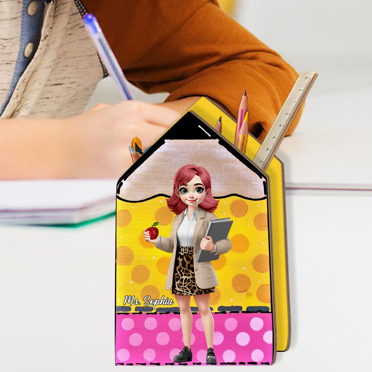 Meilleur professeur du monde - Porte-stylo en bois personnalisé pour professeur