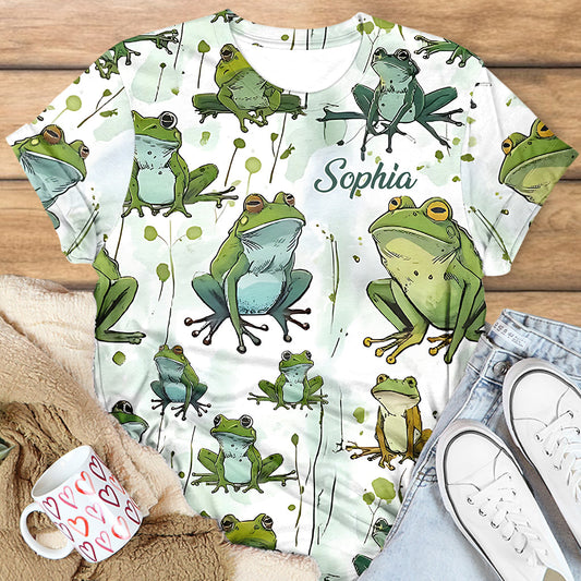 T-shirt personnalisé « J’adore les grenouilles » avec motif grenouille.