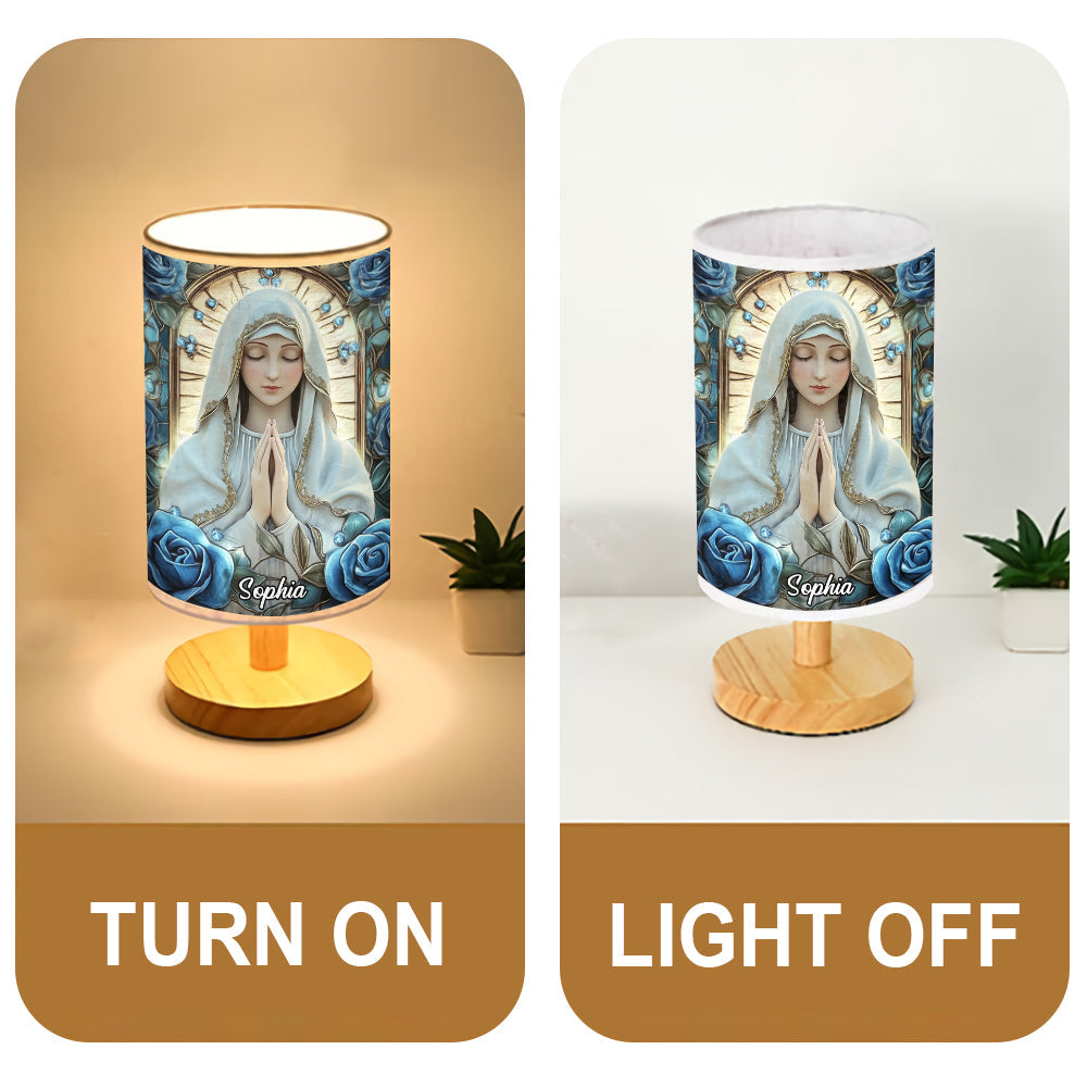 You're Forever Protected By Mary - Personalized Christian Table Lamp with Wood Base
