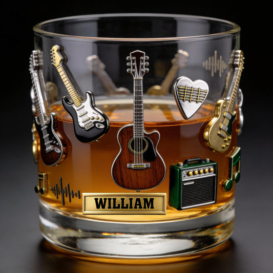 J'adore les guitares - Verre à whisky personnalisé en forme de guitare