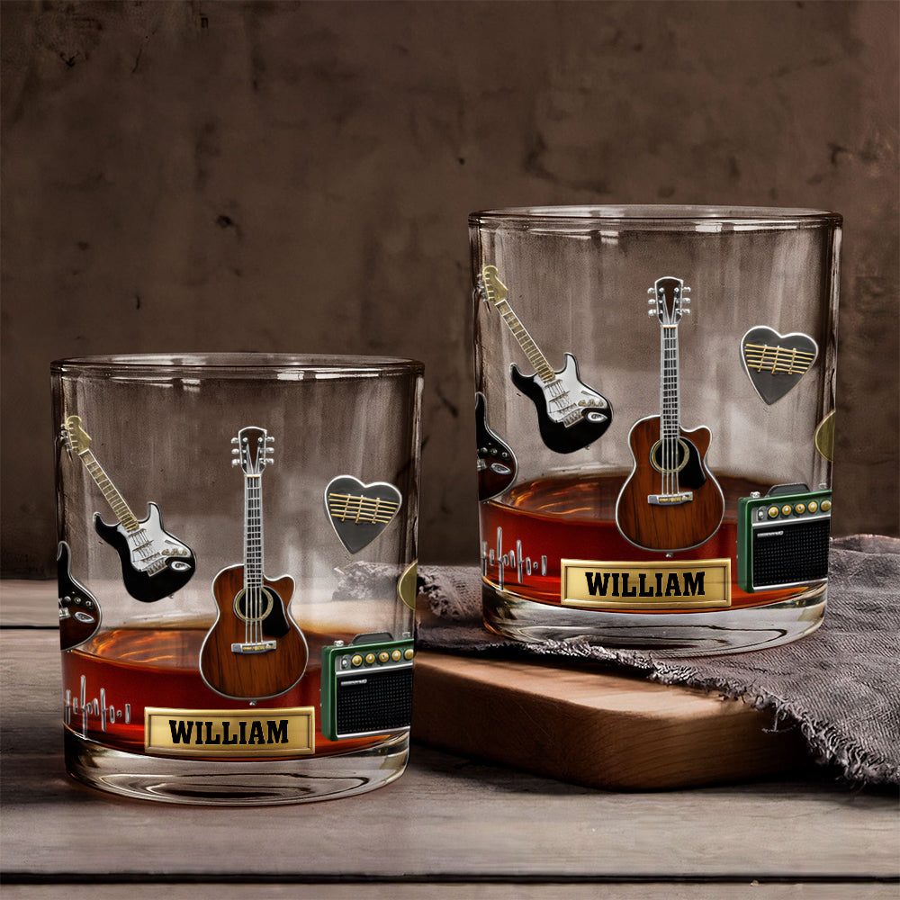 J'adore les guitares - Verre à whisky personnalisé en forme de guitare