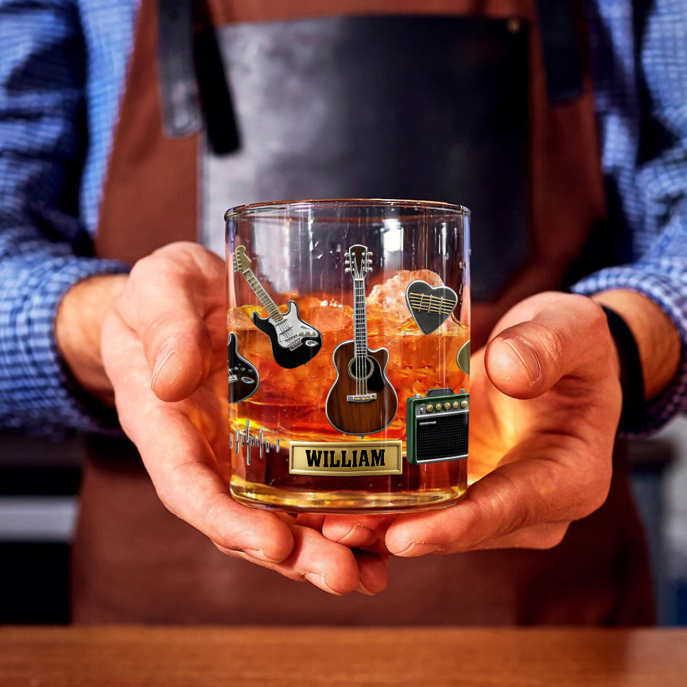 J'adore les guitares - Verre à whisky personnalisé en forme de guitare
