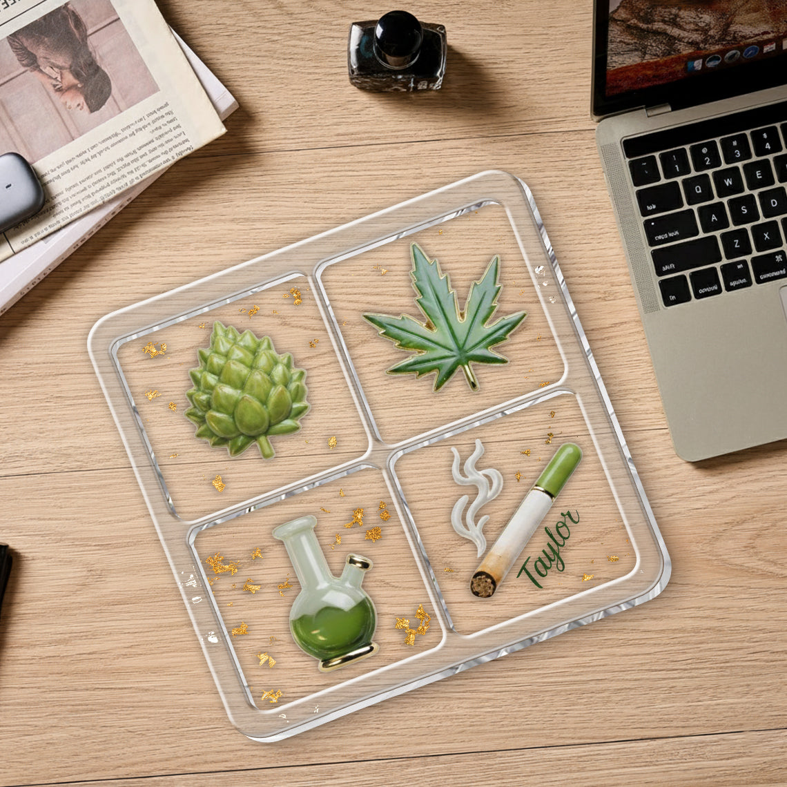 Green Magic Leaf - Personalized Weed Catch-All Tray