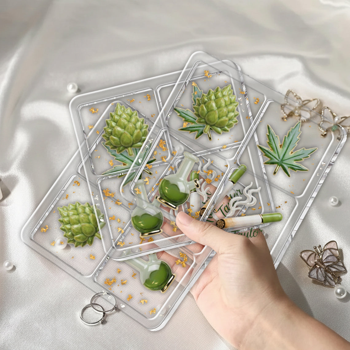 Green Magic Leaf - Personalized Weed Catch-All Tray