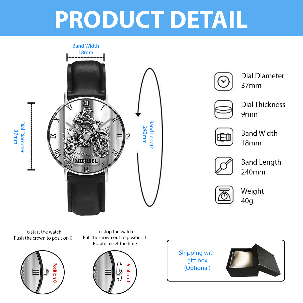 Metalic Dirt Bike/ Motocross - Personalized Dirt Bike Hand Watch