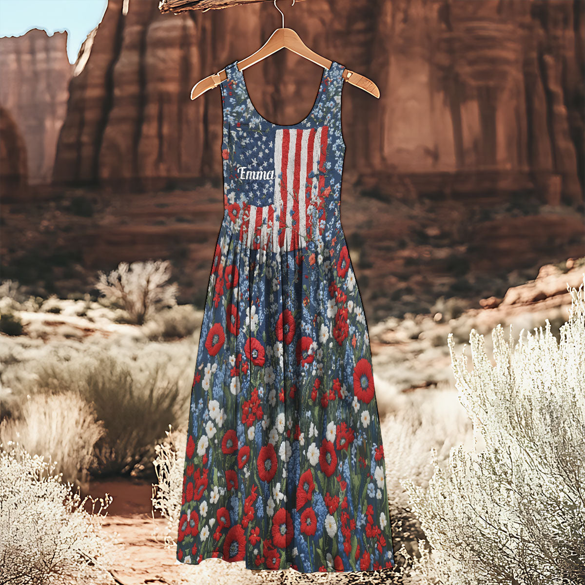 Robe sans manches personnalisée rouge, blanche et sauvage pour la fête de l'Indépendance/le 4 juillet
