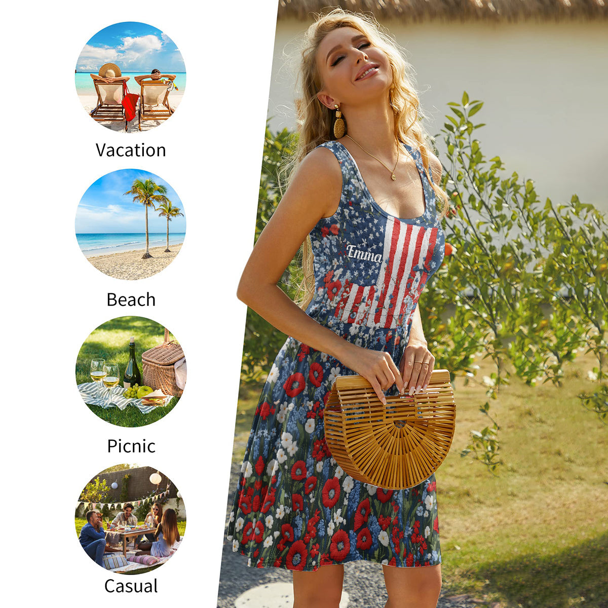 Robe sans manches personnalisée rouge, blanche et sauvage pour la fête de l'Indépendance/le 4 juillet