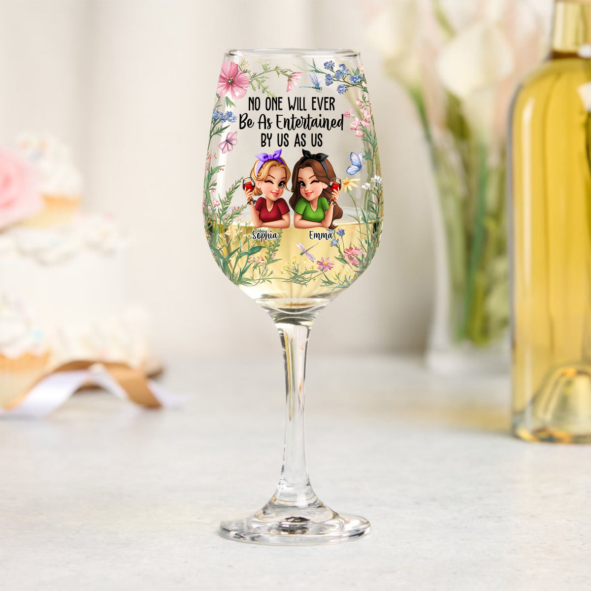 No One Will Ever Be As Entertained By Us As Us Bestie - Personalized Bestie Wine Glass With Long Stem