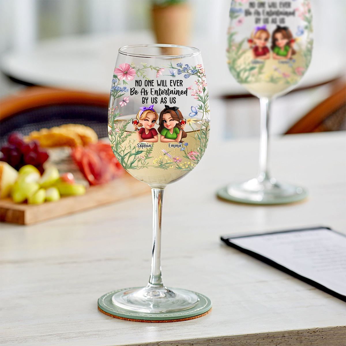 No One Will Ever Be As Entertained By Us As Us Bestie - Personalized Bestie Wine Glass With Long Stem