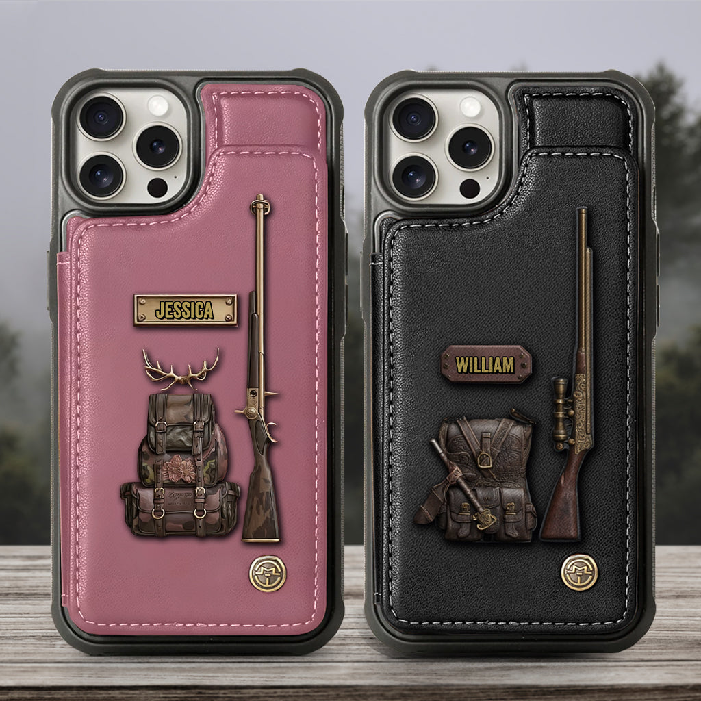 Cadeau de luxe pour chasseur - Étui portefeuille personnalisé pour téléphone sur le thème de la chasse