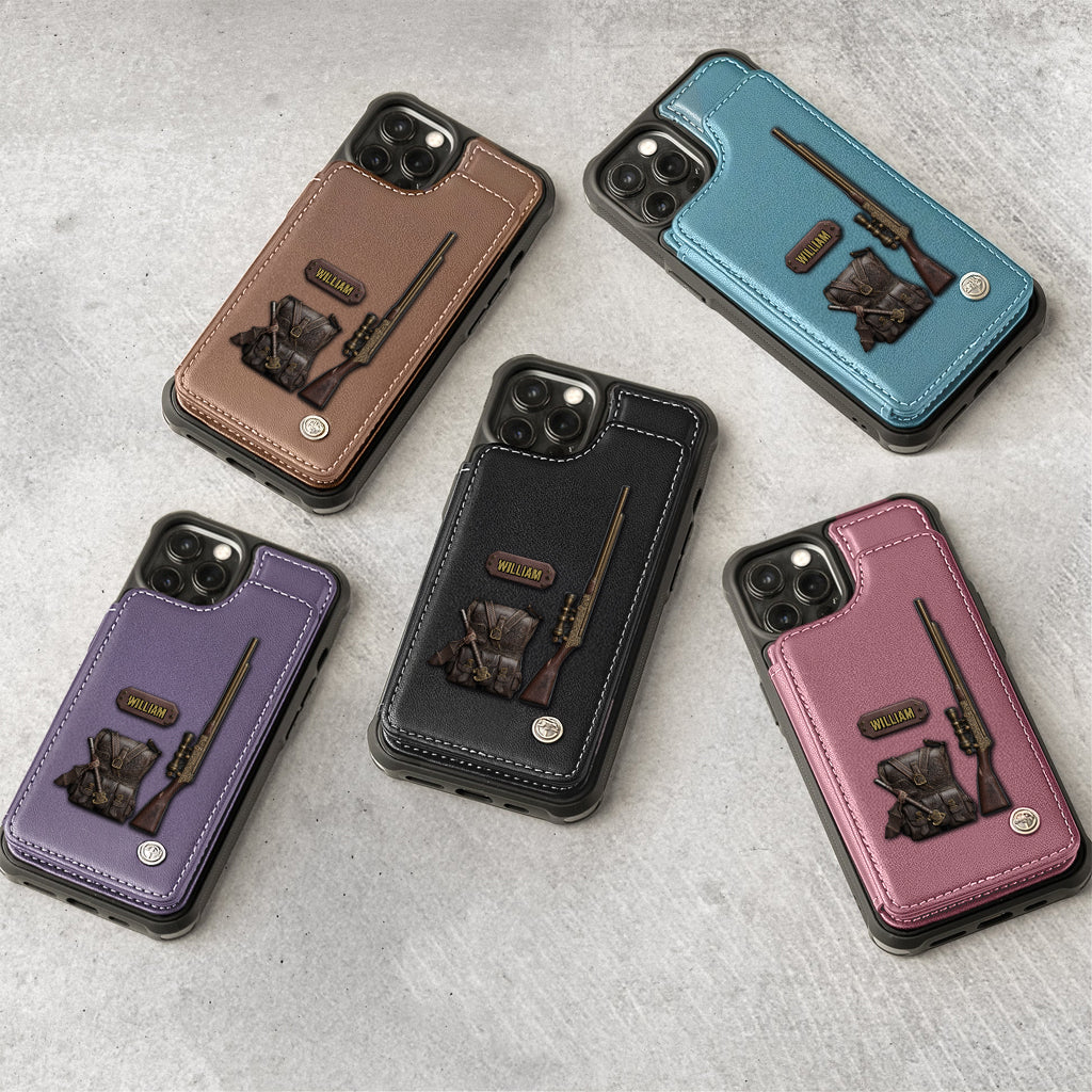 Cadeau de luxe pour chasseur - Étui portefeuille personnalisé pour téléphone sur le thème de la chasse