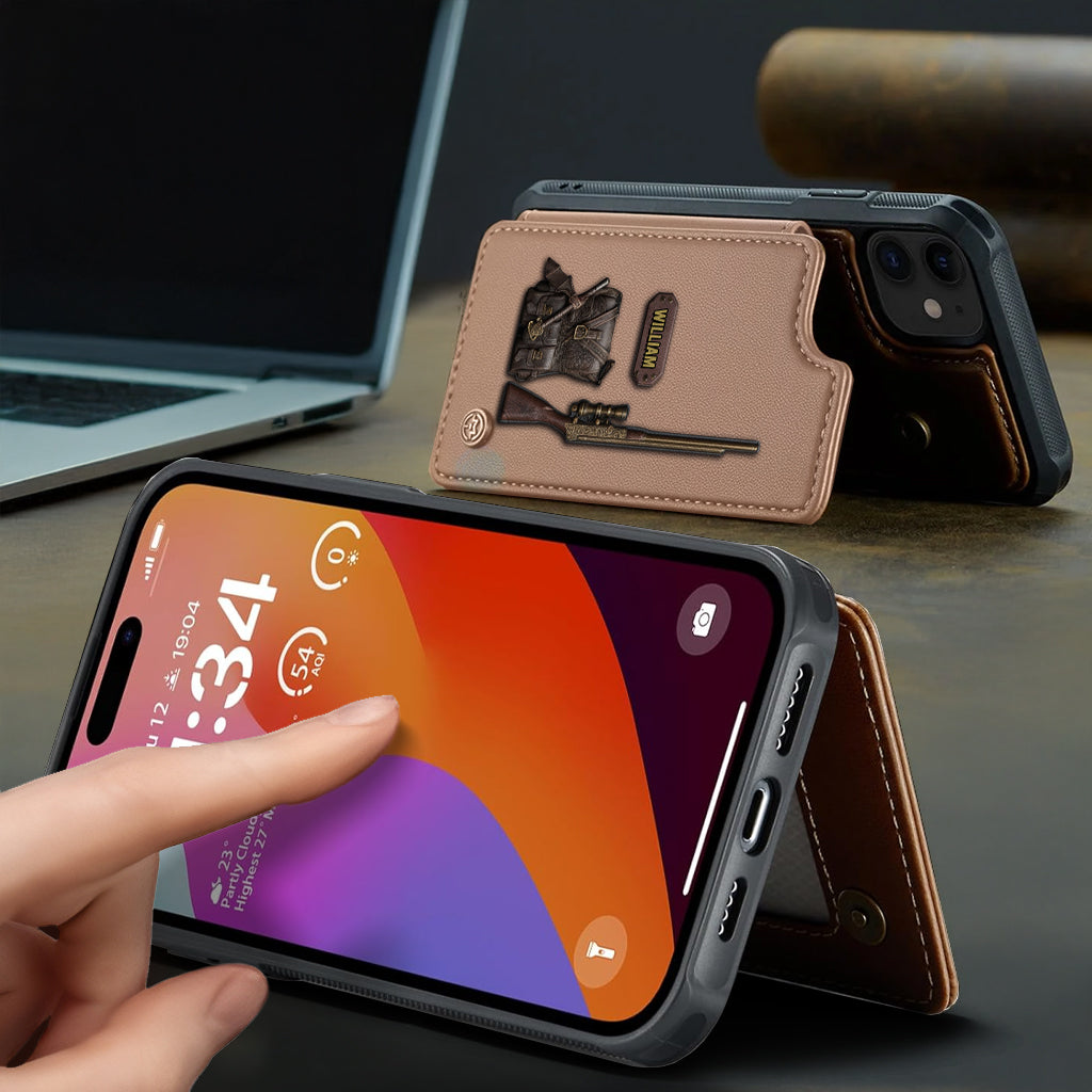 Cadeau de luxe pour chasseur - Étui portefeuille personnalisé pour téléphone sur le thème de la chasse