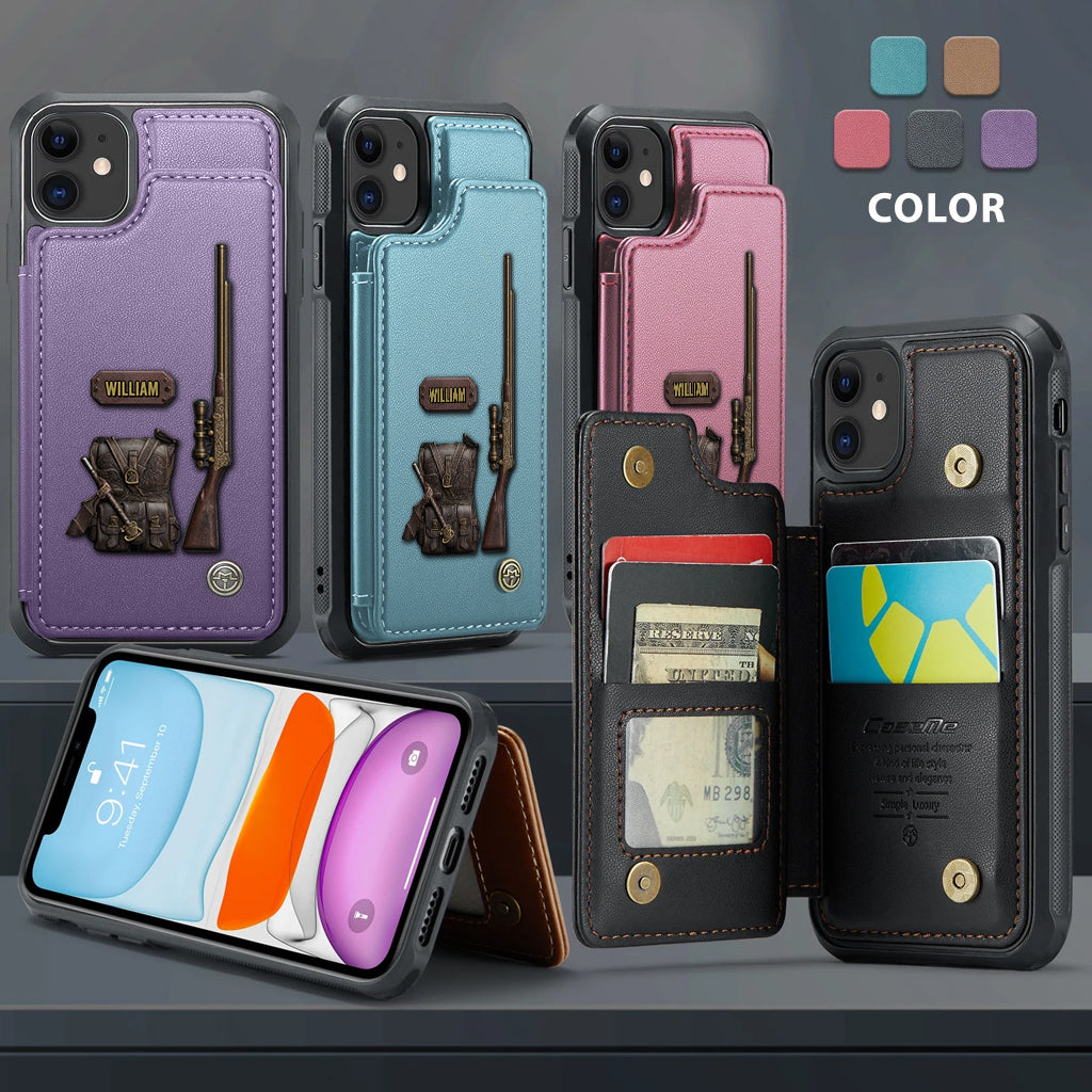 Cadeau de luxe pour chasseur - Étui portefeuille personnalisé pour téléphone sur le thème de la chasse