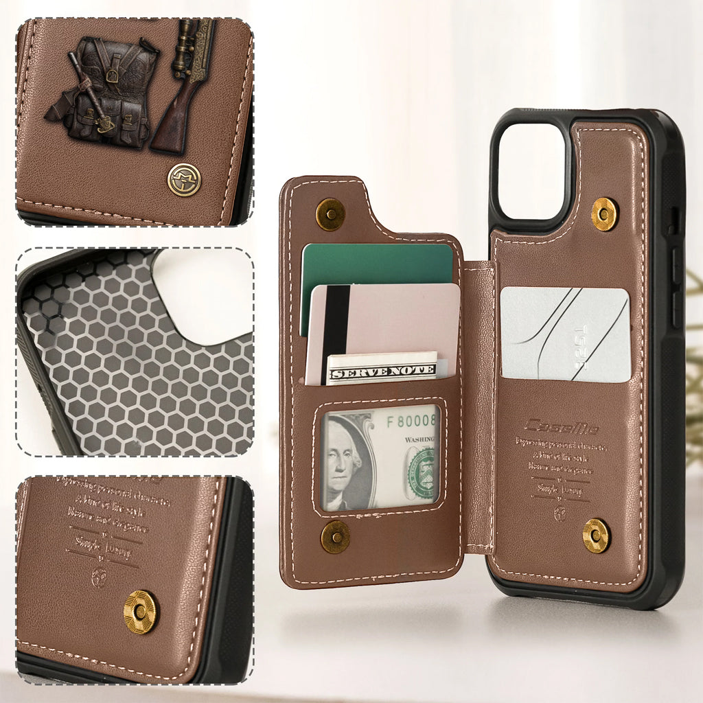 Cadeau de luxe pour chasseur - Étui portefeuille personnalisé pour téléphone sur le thème de la chasse