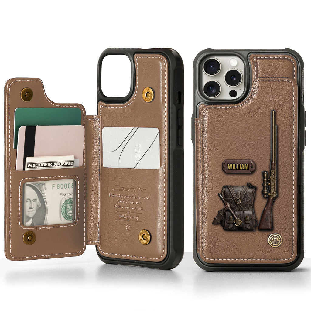 Cadeau de luxe pour chasseur - Étui portefeuille personnalisé pour téléphone sur le thème de la chasse