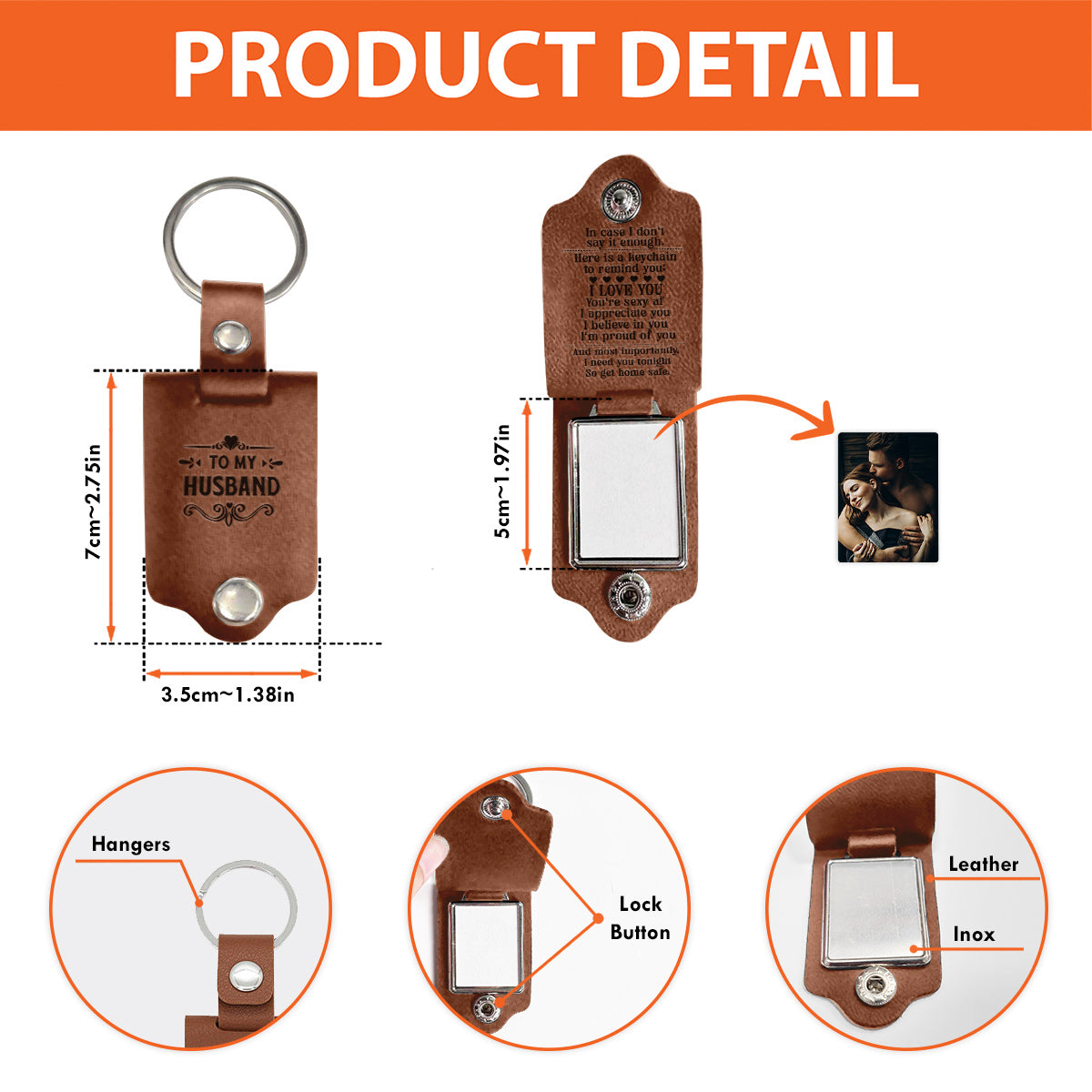 Here A Keychain To Remind I Love You - gift for husband, wife, boyfriend, girlfriend - Personalized Leather Photo Keychain