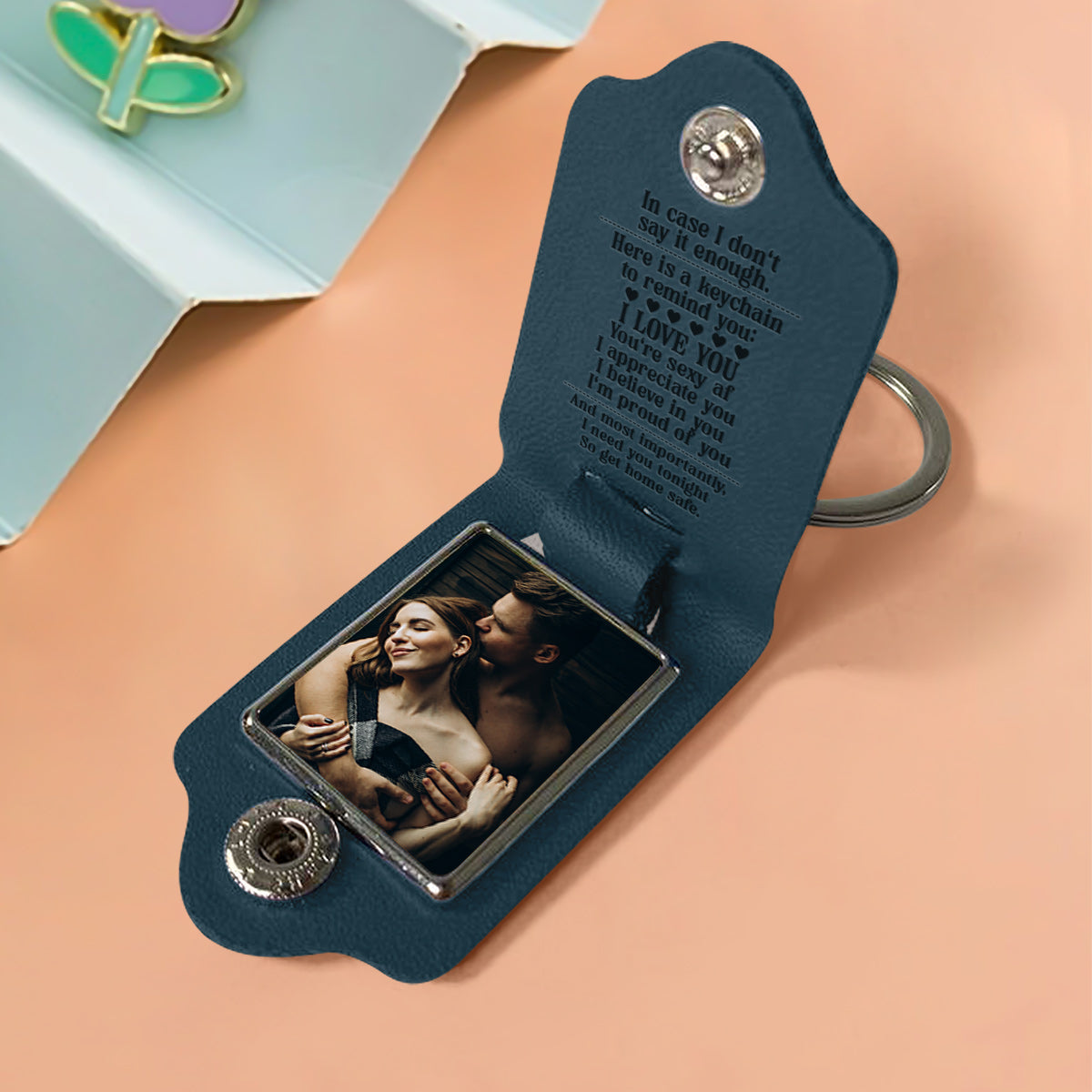 Here A Keychain To Remind I Love You - gift for husband, wife, boyfriend, girlfriend - Personalized Leather Photo Keychain