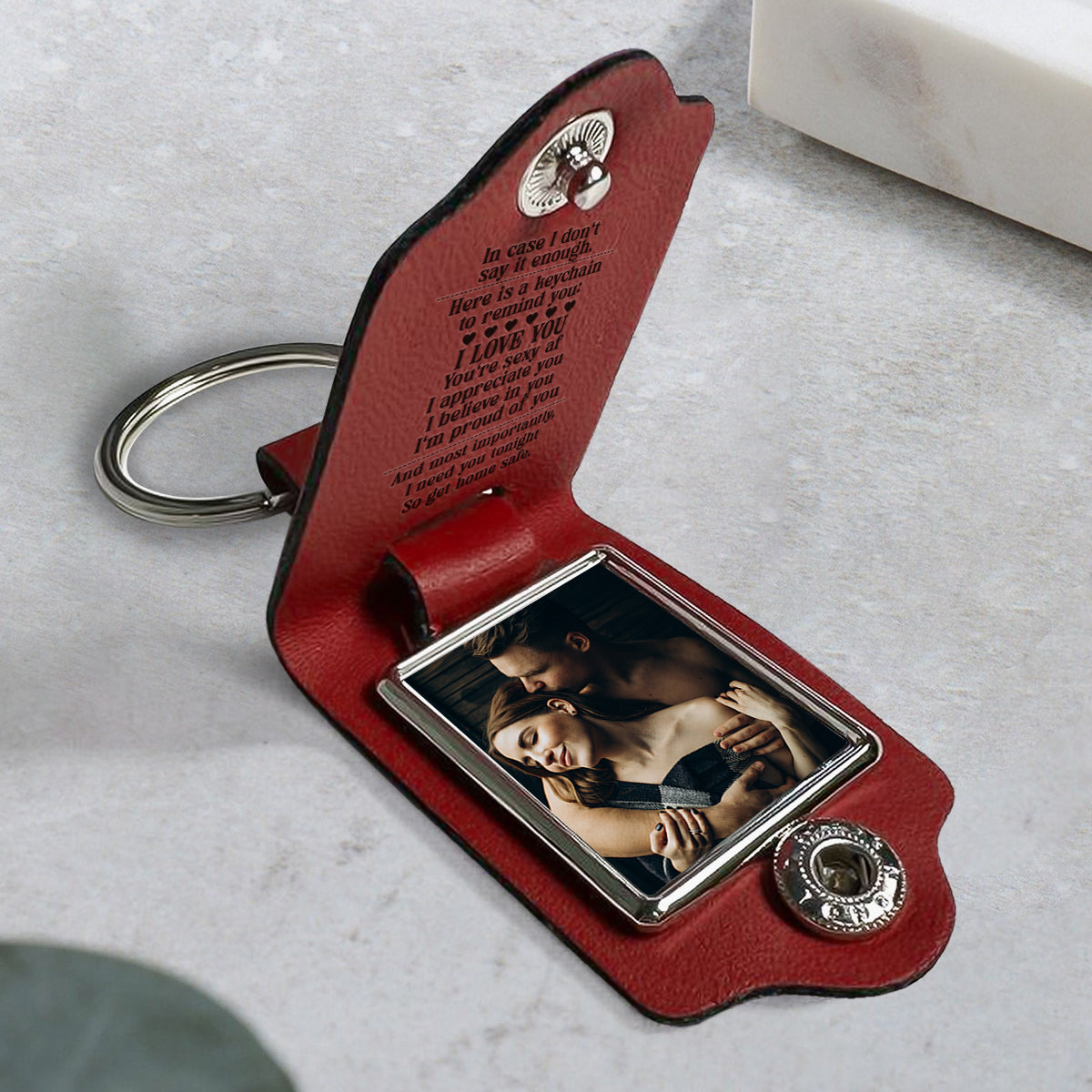 Here A Keychain To Remind I Love You - gift for husband, wife, boyfriend, girlfriend - Personalized Leather Photo Keychain