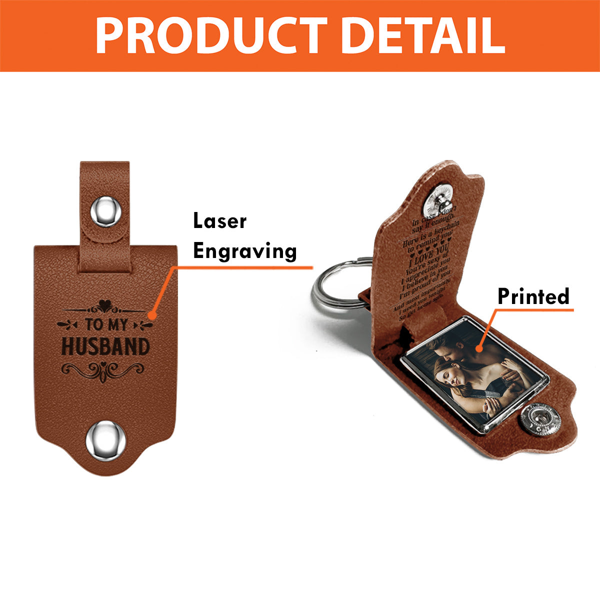 Here A Keychain To Remind I Love You - gift for husband, wife, boyfriend, girlfriend - Personalized Leather Photo Keychain