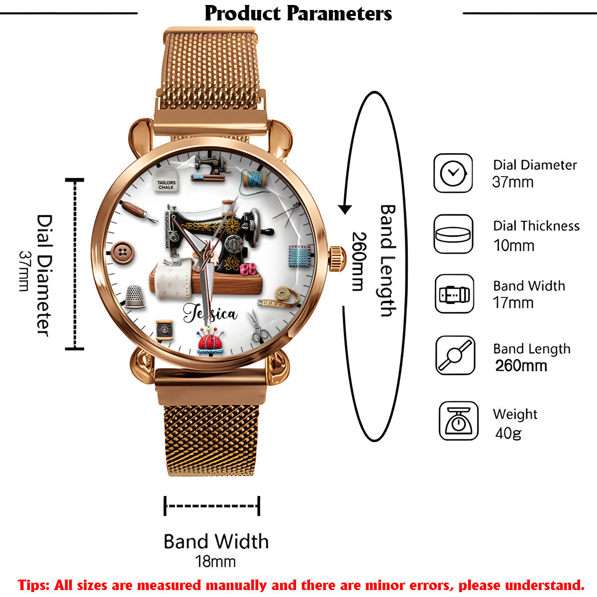 Temps de couture - Montre-bracelet personnalisée pour femmes couturières 