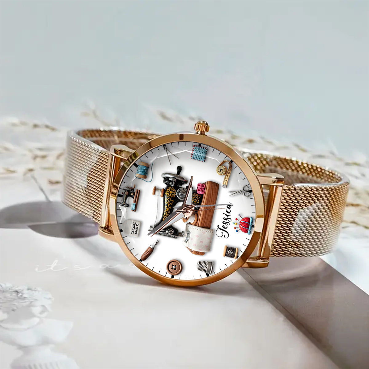Temps de couture - Montre-bracelet personnalisée pour femmes couturières 