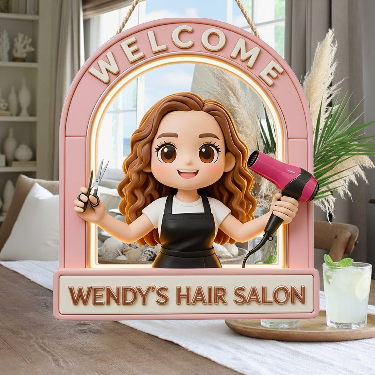 Enseigne de bienvenue pour salon de coiffure - Enseigne lumineuse LED personnalisée en acrylique pour coiffeur