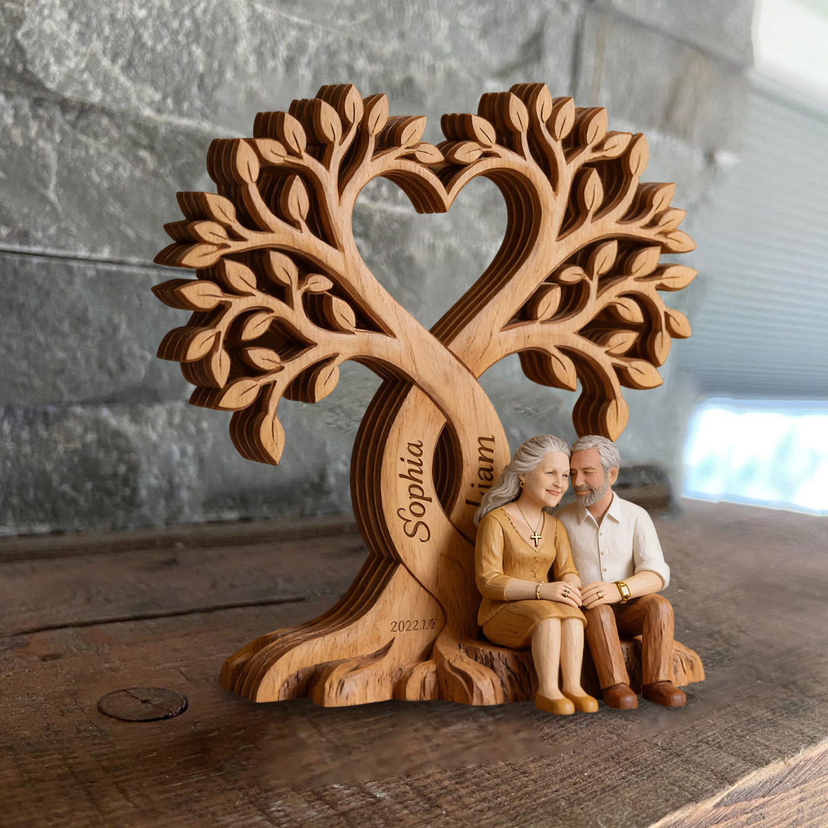 Photo Personnalisée - Plaque en Bois Personnalisée en Forme de Couple