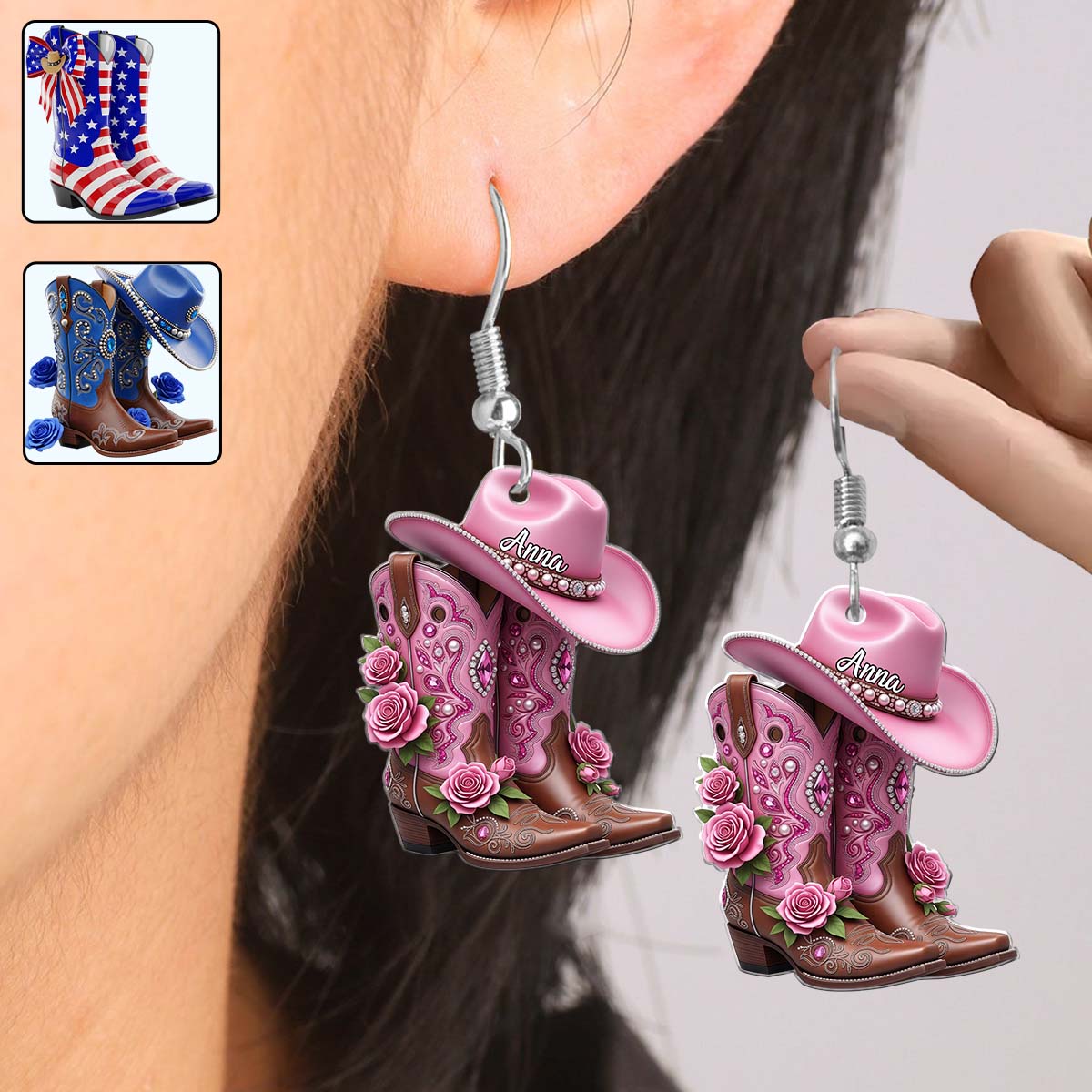 Bottes de cowgirl - Boucles d'oreilles de cowgirl personnalisées