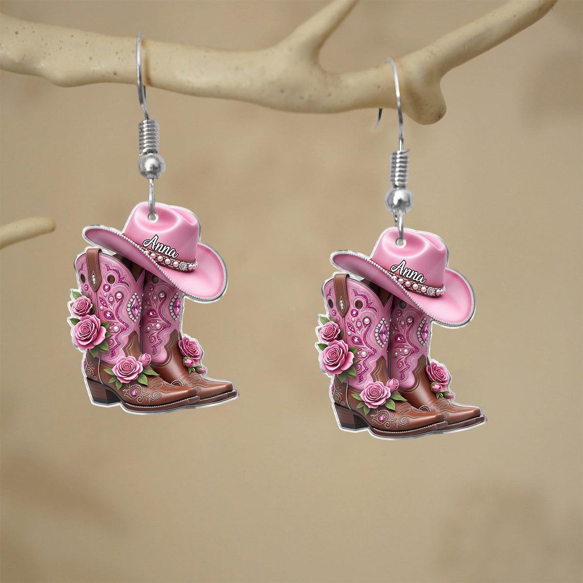 Bottes de cowgirl - Boucles d'oreilles de cowgirl personnalisées