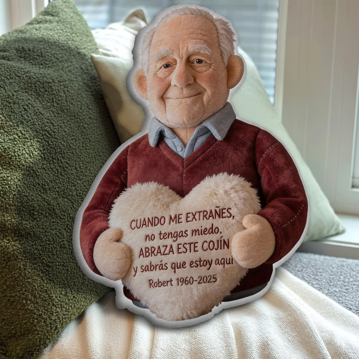 Tu Abrazo Eterno - Almohada Personalizada Conmemorativa de Piel Sintética